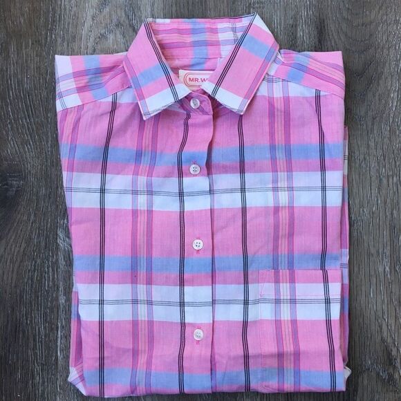 80s Style Button down pink/blue/white Small - Picture 2 of 4